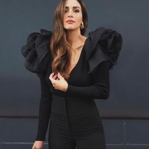 Blogger Zara black organza ruffle flounce top